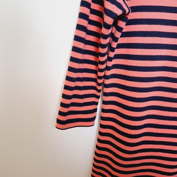 Talbots Navy Blue and Pink Stripe Colorblock Knit Cotton Quarter Sleeve Dress - Picture 4 of 6